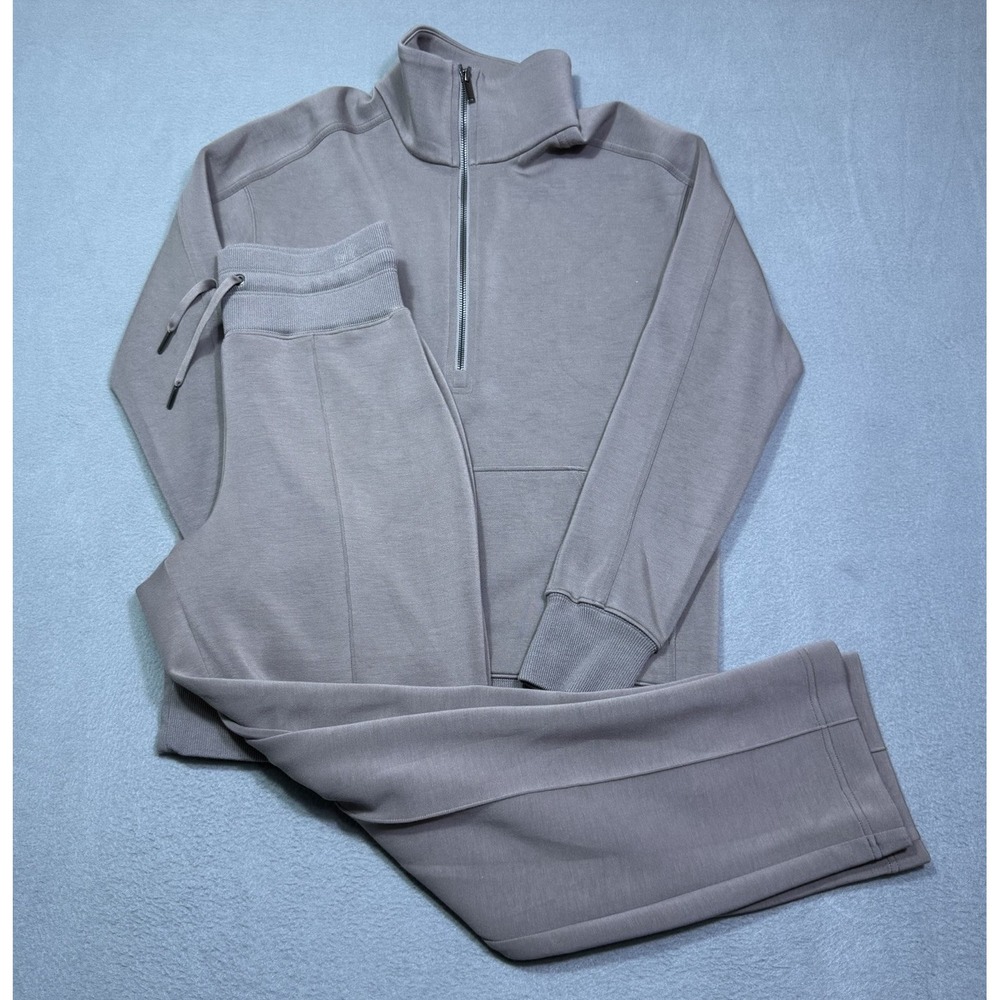 SPANX Womens 2 Piece Lounge Set Womens XS S Petite Half Zip Pullover Taupe
